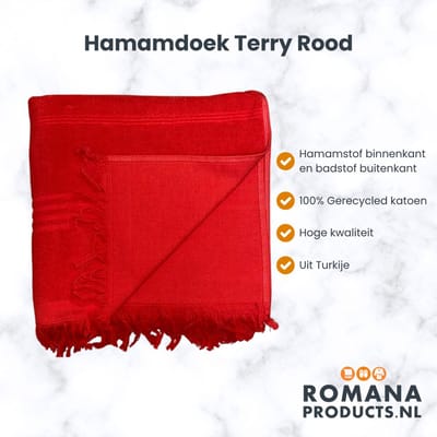 Romana Products Terry Hamamdoek - Baddoek - Strandlaken - Saunalaken - 100cm x 170cm - Rood