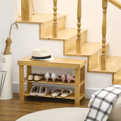 STILVORA Schoenenbank 70 x 28 x 45 cm - Met 3 Etages Opbergruimte En Zitvlak - Voor Hal Slaapkamer En Woonkamer - Bamboe - Naturel