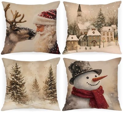 Kussenhoezen 50 x 50 cm Set van 4 - Kerst Decoratieve Kussenhoezen - Luxe Pluche - Onzichtbare Ritssluiting - Kindvriendelijk - Huisdiervriendelijk - Decoratieve Kussenslopen