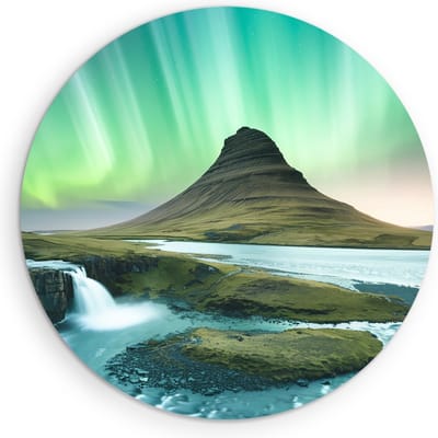 Saammp Muurcirkel Hout - Ijsland - Noorderlicht - Landschap - Natuur - Ø 90 - Wandcirkel - Wanddecoratie Cirkel - Muurdecoratie Woonkamer - Slaapkamer decoratie - Rond Schilderij