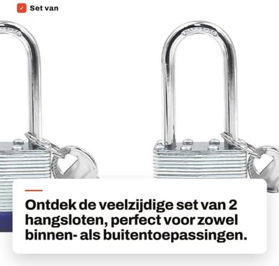 Hangslot Set van 2 - Robuust Sleutelhangslot - Slijtvast en Duurzaam - Geschikt voor Binnen en Buiten - Hoogwaardig Staal - 40mm Slotkern - Sloten