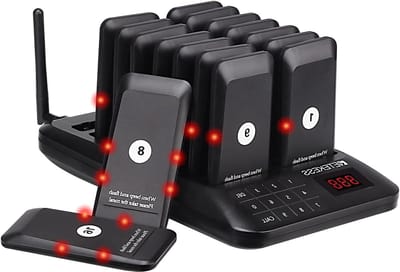 Oproepsysteem Restaurant - Pager Systeem - Klantenservice Verbeteren - 16 Pagers Inclusief - 300 Meter Bereik - Zwart