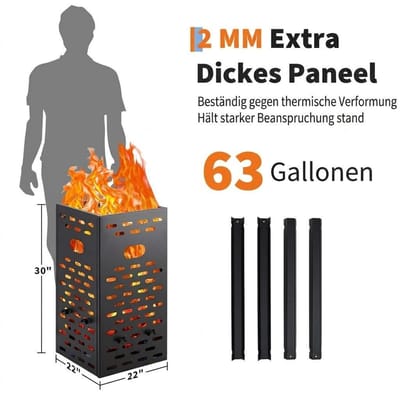 Triumpunpre Stalen Verbrandingsoven voor Tuinafval - 2mm Dikke Staal - 38x38x76 cm - Zwart - Grote Tuinverbrander met Deksel en Ventilatieopeningen - Geschikt voor Bladeren, Snoeihout en Takken
