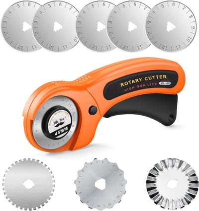 Fabric Rotary Cutter - Rolmes voor stof en textiel - Stofsnijder - Stofschaar - Naaien snijmes - Rotary cutter - 8 RVS messen - ø 45 mm