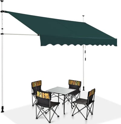 KOMFOTTEU Klemluifel, 350 cm breed, luifel voor balkon, zonder boren, luifel met handslinger, uv-bestendig, in hoogte verstelbaar, waterafstotend, zonwering voor balkon, terras en tuin