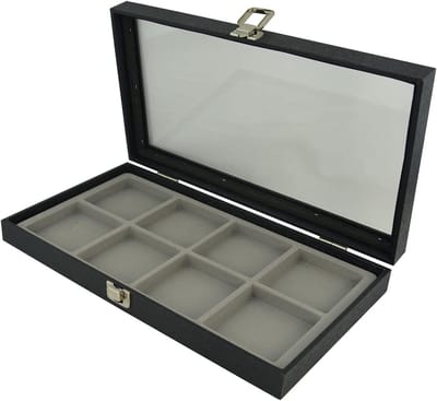 Glazen Display Koffer - Sieraden Koffer - Objecten Presenteren - Met Klikdeksel - 375mm x 210mm x 55mm - Houtkleurig