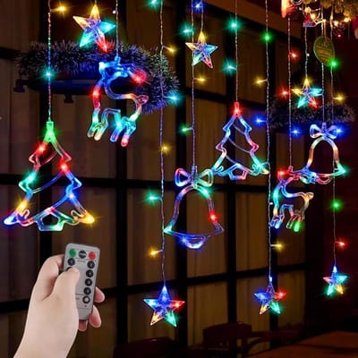 Lichtgordijn voor Kerstmis, raamdecoratie, kerstdecoratie, 3,5 m, kerstverlichting binnen, voor ramen, balkon, Kerstmis, feest