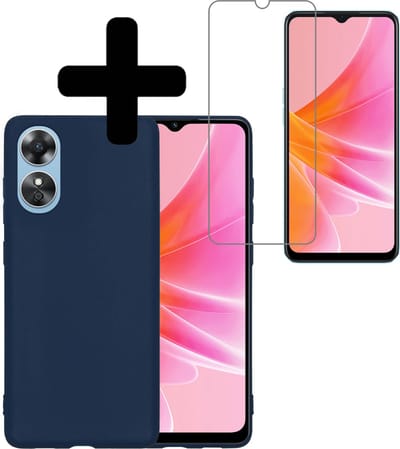 Hoesje - Met Screenprotector - Geschikt voor OPPO A17 - Sterk & Shockproof - Back Cover - Siliconen Case - Telefoon Hoes - Telefoonhoesjes - Donkerblauw