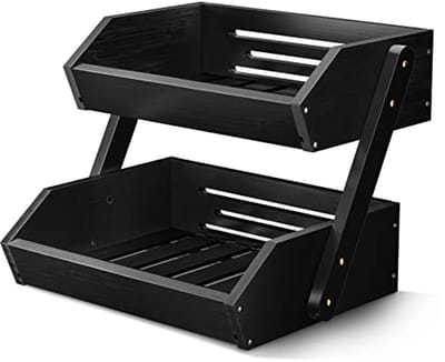 Bamboe Fruitmand met 2 Etages - Stijlvolle Opberghouder voor Groenten, Snacks en Brood