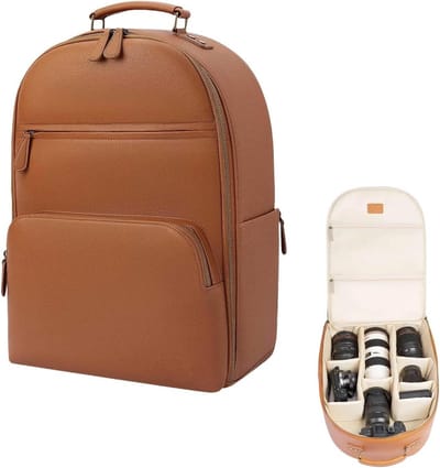 Camerarugzak klassiek leer 20L voor DSLR en 15 inch laptop