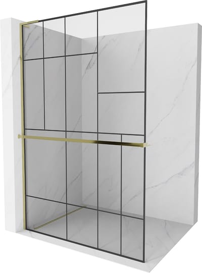 Mexen Kioto+ L douchewand met plank Walk-in 70 x 200 , zwart patroon, goud - 800-070-123-50-78