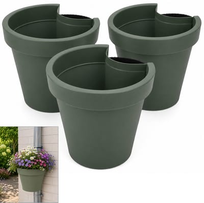 Benza Regenpijp Bloempot Groen – Set van 3 – Ø 23,5 x 21 cm – Polypropyleen – 90% Gerecycled Materiaal