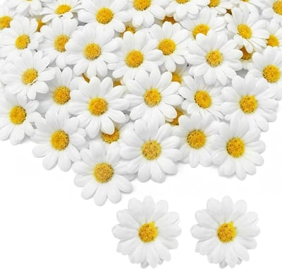 SnelShoppen - 120 Pcs Kunstmatige Witte Margrieten Bloemen Hoofden - Realistische Holle Steel Zijden Daisies voor DIY Bruidsboeket, Krans, Thuis Feest