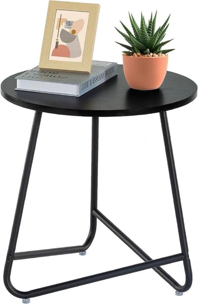 Bijzettafel Rond - Kleine Salontafel - Woonkamer Slaapkamer - Stabiel Driehoekig Design - 45x45x50 cm - Zwart