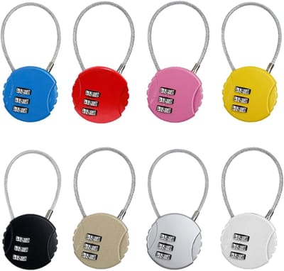 Set van 8 Kleine Combinatiesloten met 3-Cijferige Code voor Koffers, Reisbagage en Fietsen, Veiligheidssloten met Flexibele Kabel van 13,5 cm, Verstelbaar en Diefstalbestendig