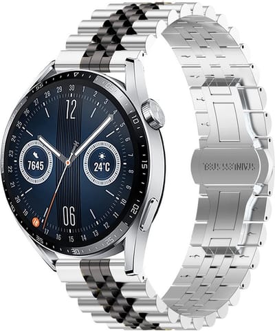 Stalen bandje - RVS - geschikt voor Samsung Galaxy Watch 3 45mm / Galaxy Watch 46mm / Gear S3 Classic & Frontier en Polar Vantage M / M2 / V3 / Grit X (Pro) - zilver-zwart