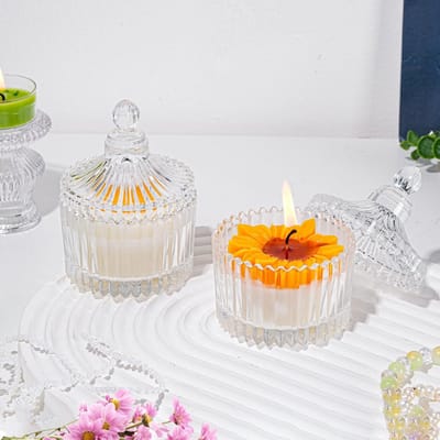 Geurkaarsen zonnebloem 2-pack - luxe glazen potjes met natuurlijke soja wax voor home decor en cadeau