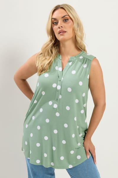 Yours Groene Mouwloze Swingblouse Met Stippen Size 40