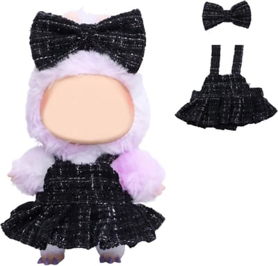 Joya Kids® Verkleedset voor Bubu Pop Zwarte Tweed Jurkje met bijpassende Strik | Elegante Outfit voor 17 cm Mart Figuren | Kleding & Bescherming in Één | Pop niet inbegrepen