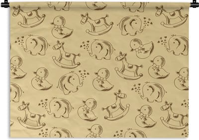 Wandkleed - Wanddoek - Speelgoed - Dieren - Hobbelpaard - Patroon - 60x45 cm - Wandtapijt