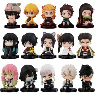 15 stuks/Set Demon Slayer Q Versie Zittend Geest Poppetje Tanjiro Nidouzi Inosuke Zenizu Figuur Actiefiguur Film Model kind Speelgoed Cadeau