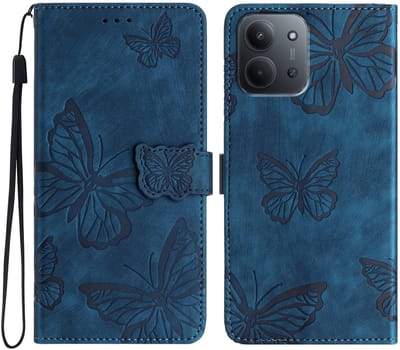 Coverup Hoesje - Geschikt voor Xiaomi Redmi 15C Hoesje - Coverup Vlinders Book Case - Blauw