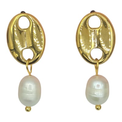 Goldplated parel oorhangers voor dames - Echte zoetwaterparels (8 mm) & verguld premium staal - Zomer/Lente oorbellen 2.8 x 1.3 cm