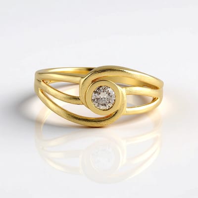 Cavill - Verstelbare Zilveren Ring - 925 Sterling Zilver - I2 Champagne Diamant 0,225 ct - Ronde Briljantrond - Bezelzetting - Dames Sieraden