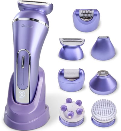 Qualiz 7-in-1 Ladyshaves voor Vrouwen - Elektrisch Scheerapparaat - Epileerapparaat Dames - Bikini Trimmer - Oplaadbaar - Gezichtsepilator Vrouw - Bikinilijn & Intieme zone Scheren - IPX7 Waterdicht