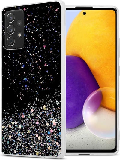 Cadorabo Hoesje geschikt voor Samsung Galaxy A72 4G / 5G in Zwart met Glitter - Beschermhoes van flexibel TPU silicone met fonkelende glitters Case Cover Etui