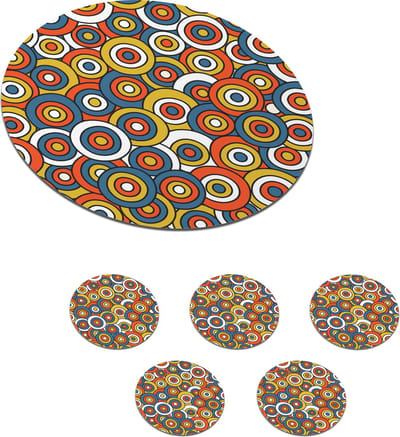 Onderzetters voor glazen - Rond - Patroon - Retro - Cirkel - 10x10 cm - Glasonderzetters - 6 stuks