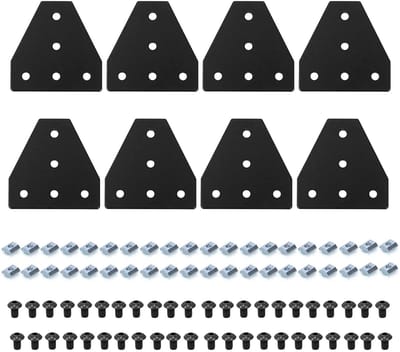 Dailygoods- Verbindingsplaten set - 8 stuks hoekplaten - 40 stuks M8 moeren - 40 stuks M8 x 8 mm inbusschroeven - Aluminiumlegering - Voor 3D-printer en meubels