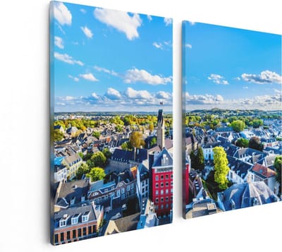 Artaza Canvas Schilderij Tweeluik Maastricht Stad met Huizen - 80x60 - Foto Op Canvas - Canvas Print