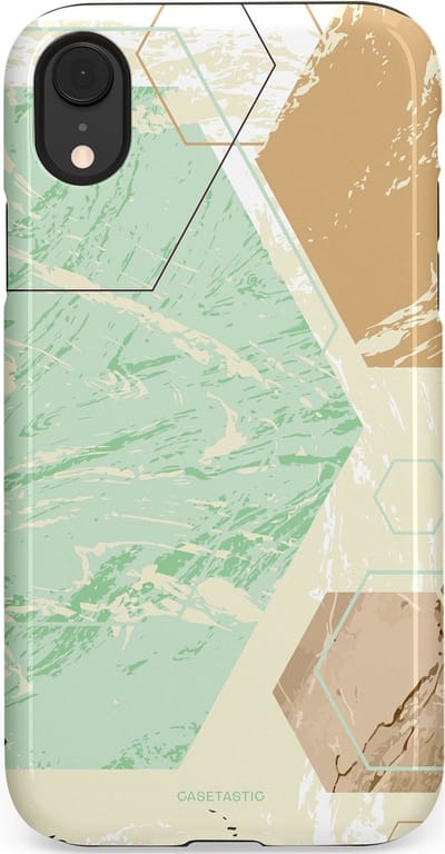 Casetastic hoesje geschikt voor Apple iPhone XR - Dubbellaagse bescherming - Vlaklicht - Fashion Case - Crème Mintgroen Wit Lichtgrijs