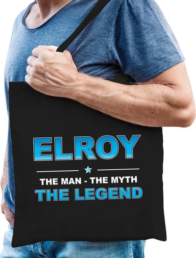 Naam cadeau Tasje voor Elroy - The man, The myth the Legend - katoenen - zwart - verjaardag - vaderdag - collega - vriendin