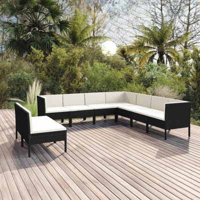 vidaXL - 9-delige - Loungeset - met - kussens - poly - rattan - zwart