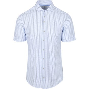 R2 Overhemd Korte Mouwen Seersucker Lichtblauw - Maat M - Heren - Overhemden Casual