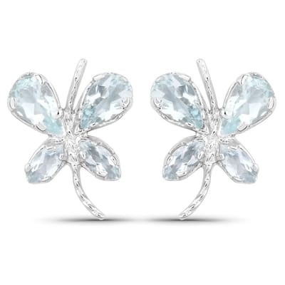 Vira Jewels Ohrringe Silber 925 rhodiniert Schmetterling-Motiv mit echtem Aquamarin