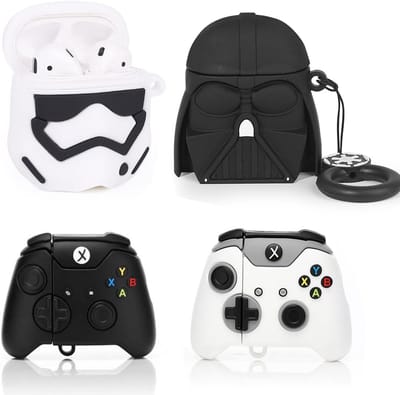 4-Pack Siliconen Hoesjes met Karabijnhaak voor AirPods 1 & 2 Generatie, Schattig Cartoon Ontwerp