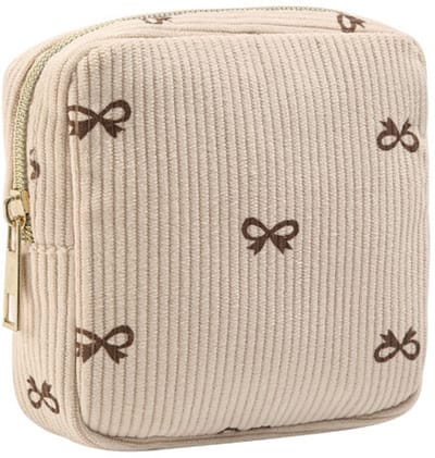 Corduroy Mini Make-up Tas - Strik / Bow | 12 x 12 x 3 cm | Toilettas / Maandverband Etui | Fashion Favorite