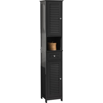 SoBuy Hoge Badkameropbergkast met Lades - Voldoende Ruimte, Lamellendeur, Verstelbare Plank, L32cm x D30cm x H170cm, Donkergrijs