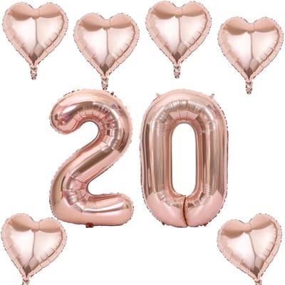 Dailygoods- Folieballon XL 81 cm - Cijferballon 20 - Regenboog/Roségoud - Verjaardagsdecoratie - Helium/Lucht - Hoge vormvastheid