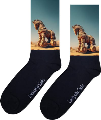 Paard van Troje - Verjaardag cadeau - Grappige sokken - Geloof - God - Leuke sokken voor heren en dames - Moederdag - Vaderdag - Cadeau voor hem en haar - Kerstcadeau - Vrolijke sokken - Valentijns cadeau - Sokken waar je vrolijk van wordt - 37-44