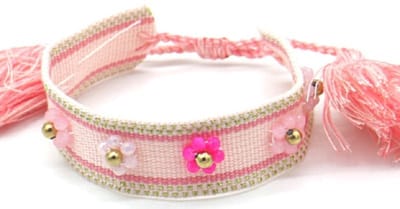 Stoffen Armband Dames - RVS Kralen - Lengte Verstelbaar - Roze