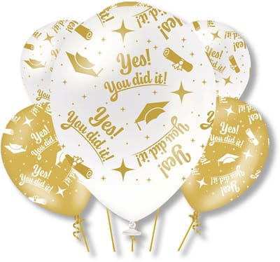 BTH – Yes You Did It Latex Ballonnen – 6 stuks – Wit-Goud – Geslaagd Versiering – Helium – 30cm