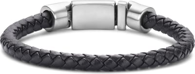Frank 1967 7FB-0609-20 Leren Armband - Heren - Gevlochten - 6,2 mm Dikte - Stalen Slot - 10,7 mm Breed - Leer - 20 cm - Zwart