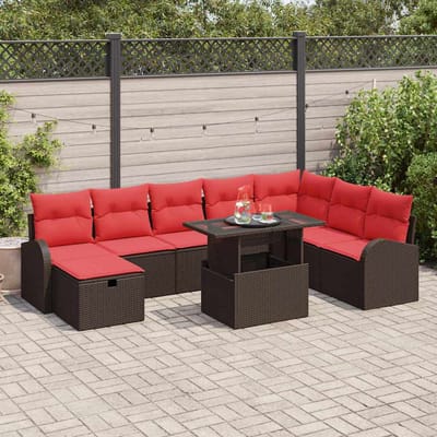 vidaXL - Tuinbank - Set - 9 - st - Bruin - poly - rattan