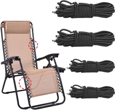 Verstelbare elastische banden voor ligstoelen, set van 4, universele vervangingskoord voor tuinmeubelen, geschikt voor relaxstoelen en ligbedden, zwart rubberkoord van hoge kwaliteit, 2 x 2,2 m + 2 x 2 m