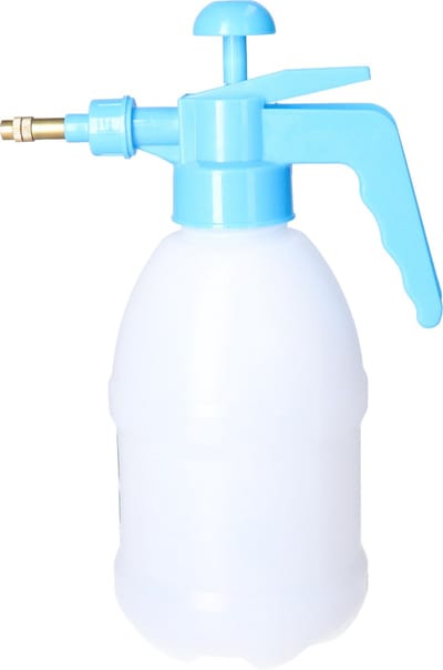CM Plantenspuit met hoge druk sproeier/vernevelaar - kunststof - 1 liter - blauw/wit - 28 cm - binnen/buiten