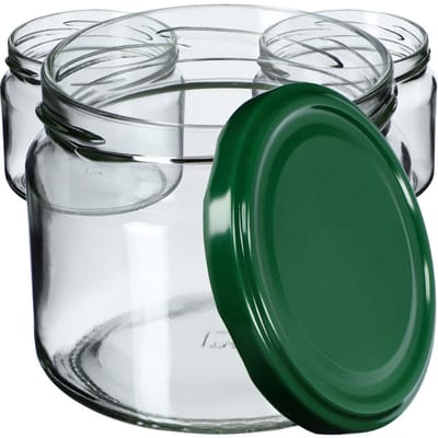 KADAX Inmaakpotten met schroefdeksel, jampotten, 330 ml, voorraadpotten voor jam, honing, potten met schroefsluiting, groen, 10 stuks